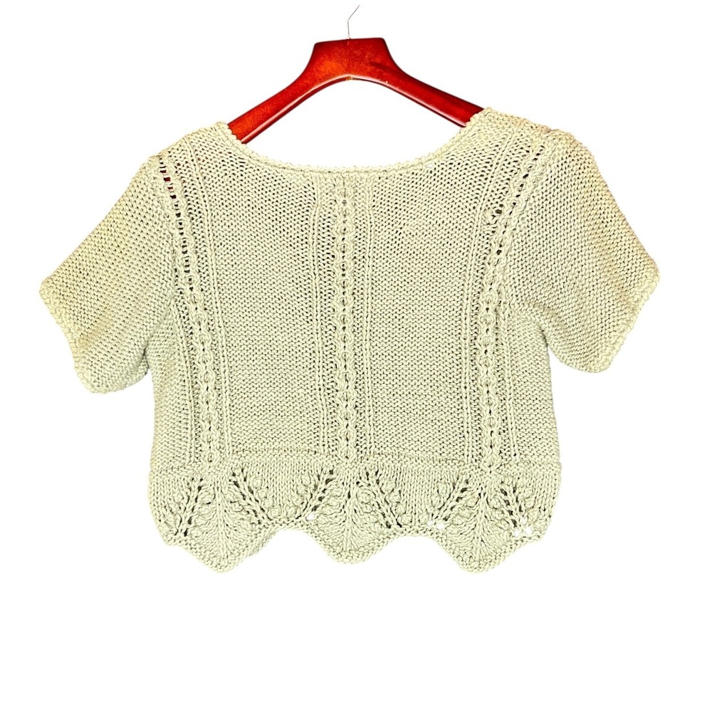 Vintage Hand Knit Cropped Sweater Sage Green Sz M 90s Y2K Fairy Cottagecore Boho - Picture 2 of 11